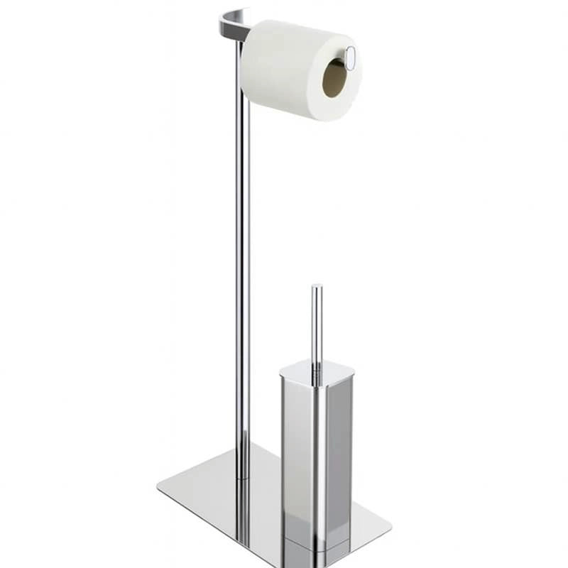 Piantana portarotolo e scopino acciaio cromo Fusion Cromo Lucido, vista laterale del profilo a muro - Exagonshop