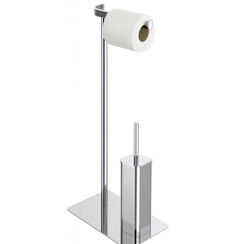 Piantana portarotolo e scopino acciaio cromo Fusion Cromo Lucido, vista laterale del profilo a muro - Exagonshop