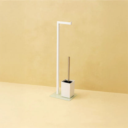 Piantana portarotolo portascopino bianco con base in vetro