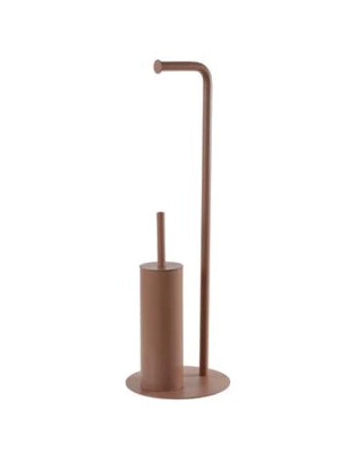 Piantana portarotolo portascopino mocha mousse Taki Marrone, dettaglio ravvicinato del materiale e dell'aggancio - Exagonshop