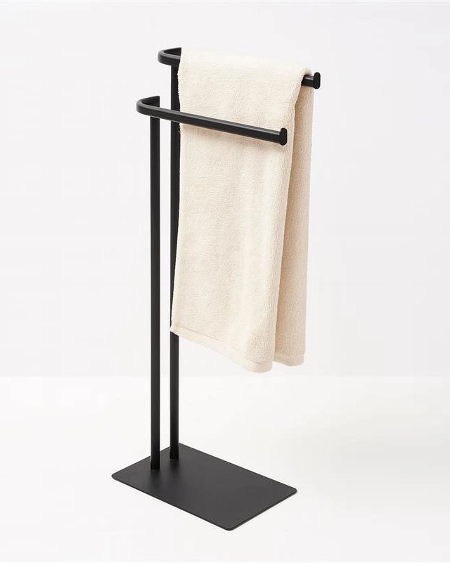Piantana portasciugamani in acciaio nero opaco Fusion montato a parete, vista del design e della finitura - Exagonshop