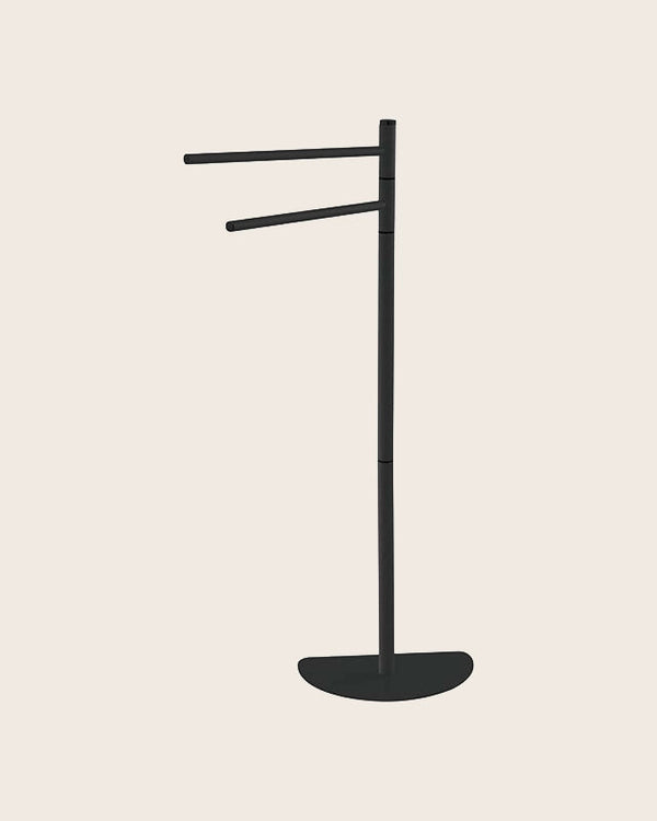 Piantana portasciugamani salvaspazio nero in opaco montato a parete, vista del design e della finitura - Exagonshop