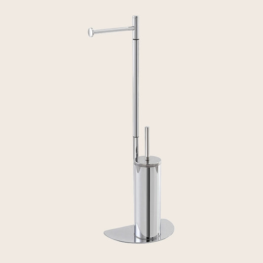 Piantana salvaspazio portarotolo e scopino cromo in cromato montato a parete, vista del design e della finitura - Exagonshop