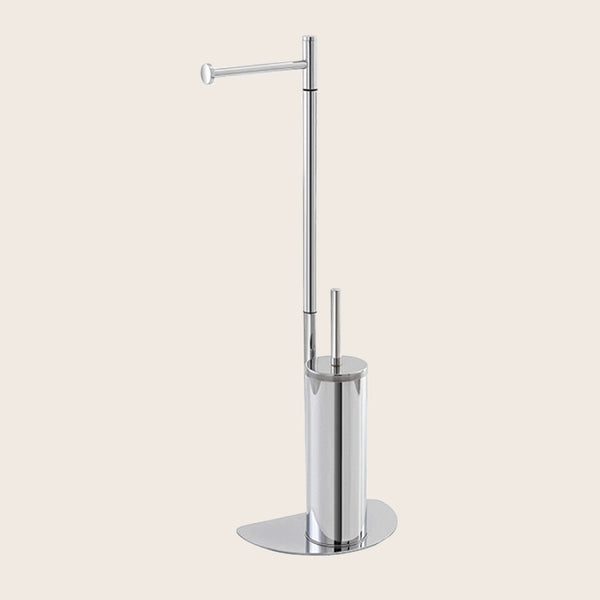 Piantana salvaspazio portarotolo e scopino cromo in cromato montato a parete, vista del design e della finitura - Exagonshop