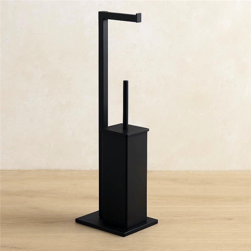 Piantana wc con portarotolo e portascopino in acciaio nero opaco