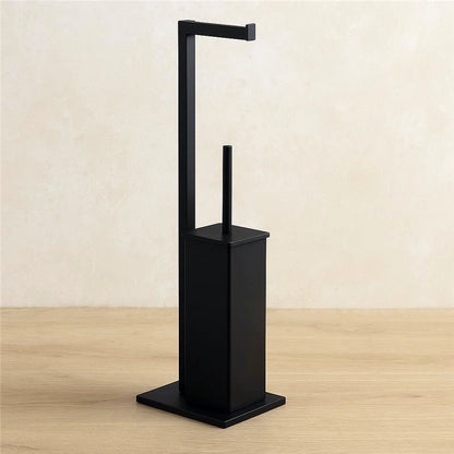 Piantana wc con portarotolo e portascopino in acciaio nero opaco