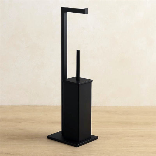 Piantana wc con portarotolo e portascopino in acciaio nero opaco