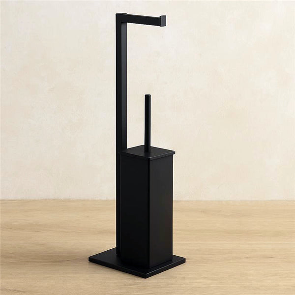 Piantana wc con portarotolo e portascopino in acciaio nero opaco