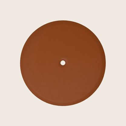 Piattello 14 cm tappo pozzetto arancio sabbiato, vista frontale della maniglia e della bocca di erogazione - Exagonshop