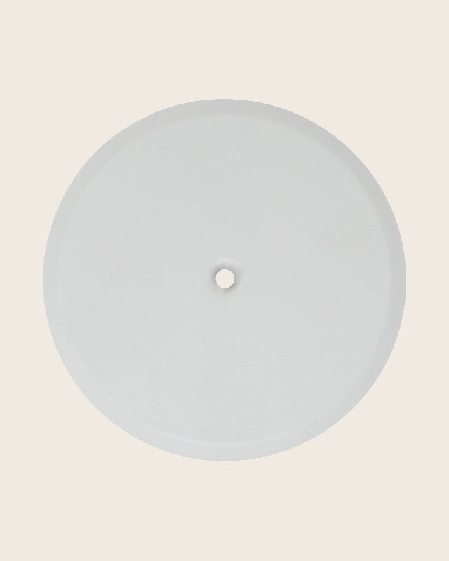 Piattello 14 cm tappo pozzetto bianco sabbiato, vista frontale della maniglia e della bocca di erogazione - Exagonshop