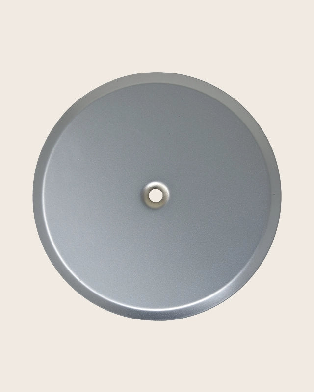 Piattello 14 cm tappo pozzetto cromo satinato, vista frontale della maniglia e della bocca di erogazione - Exagonshop