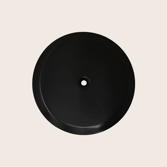 Piattello 14 cm tappo pozzetto nero lucido, vista frontale della maniglia e della bocca di erogazione - Exagonshop