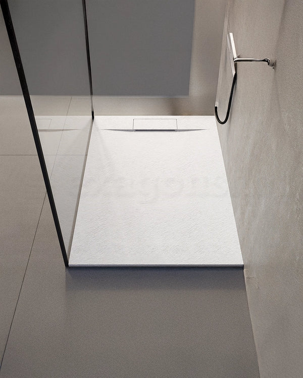 Piatto doccia 160x80 effetto pietra ardesia bianco in smc con piletta Trevi