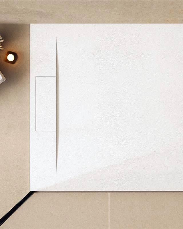 Piatto doccia 120x80 effetto pietra ardesia bianco in smc ambientato in box doccia con pareti in vetro - Exagonshop