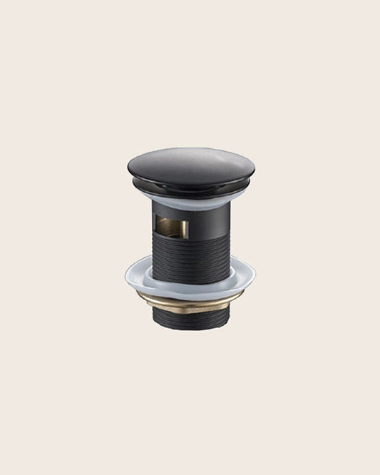 Piletta Lavabo pop up Senza Troppo Pieno nero opaco New in ottone, vista frontale della maniglia e della bocca di...