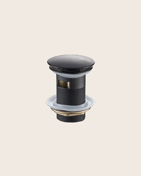 Piletta Lavabo pop up Senza Troppo Pieno nero opaco New in ottone, vista frontale della maniglia e della bocca di...
