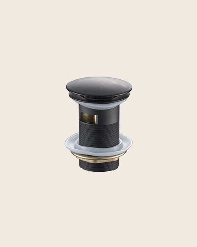 Piletta Lavabo pop up Senza Troppo Pieno nero opaco New in ottone, vista frontale della maniglia e della bocca di...