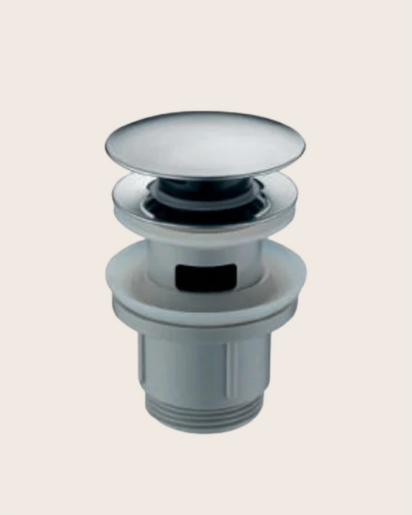 Piletta click clak per lavabo e bidet con troppopieno in pvc e acciaio cromato