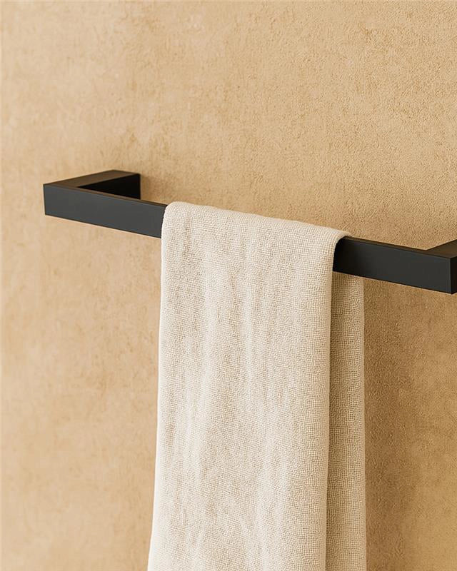 Porta asciugamani 35 cm in alluminio nero Sky in opaco montato a parete, vista del design e della finitura - Exagonshop