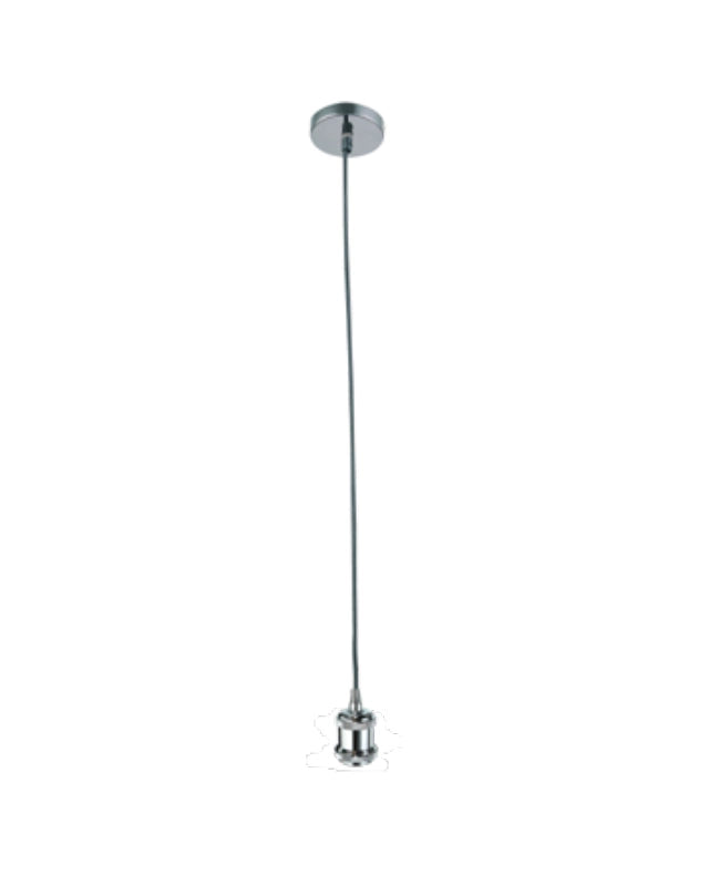 Portalampada E27 potenza 60 Watt cavo 1,5 metri cromo in lucido accesa in ambiente, design e diffusione della luce...