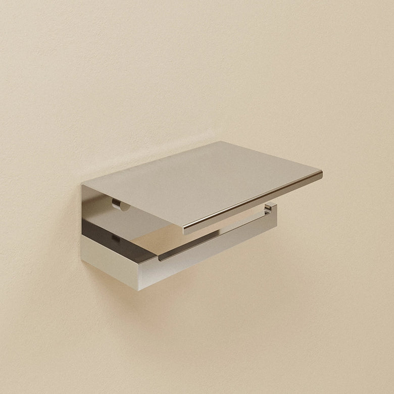 Portarotolo Con Coperchio Cromo Bathlifea Cosmic in lucido montato a parete, vista del design e della finitura...