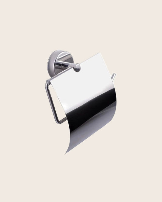 Portarotolo Coperto In Acciaio Inox Cromo New Line Q3 Cromo Lucido in cromato e naturale montato a parete, vista del...