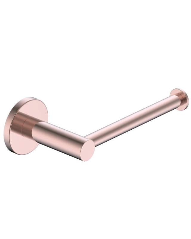 Portarotolo in acciaio oro rosa spazzolato Minimal, dettaglio ravvicinato del materiale e dell'aggancio - Exagonshop