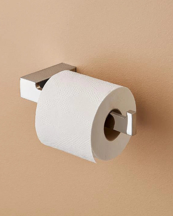 Porta rotolo in alluminio argento Sky in satinato montato a parete, vista del design e della finitura - Exagonshop