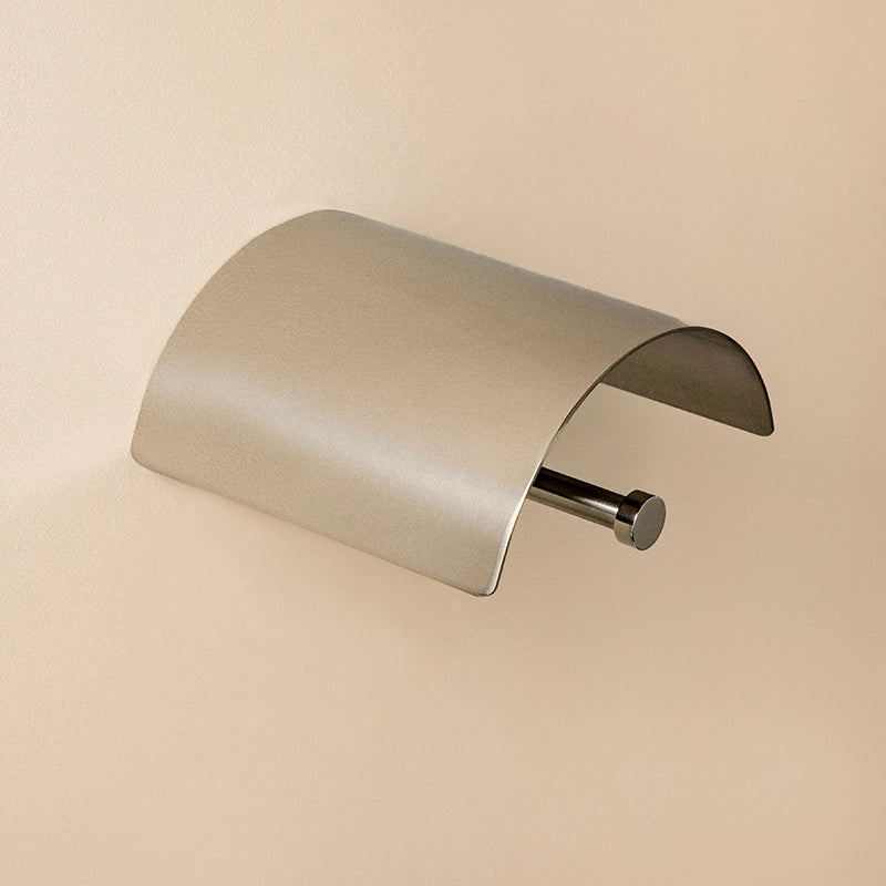 Portarotolo wc Con Coperchio Satinato Logic Cosmic in acciaio inox montato a parete, vista del design e della finitura...