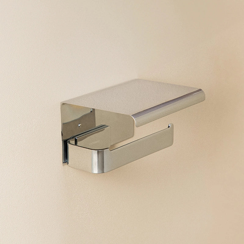 Portarotolo wc con Coperchio Cromo Cosmic Line montato a parete, vista del design e della finitura - Industrias Cosmic