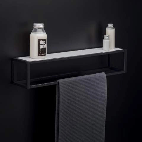 Portasciugamani con mensola 55 cm nero Satinato Bianco The, vista laterale del profilo a muro - Industrias Cosmic