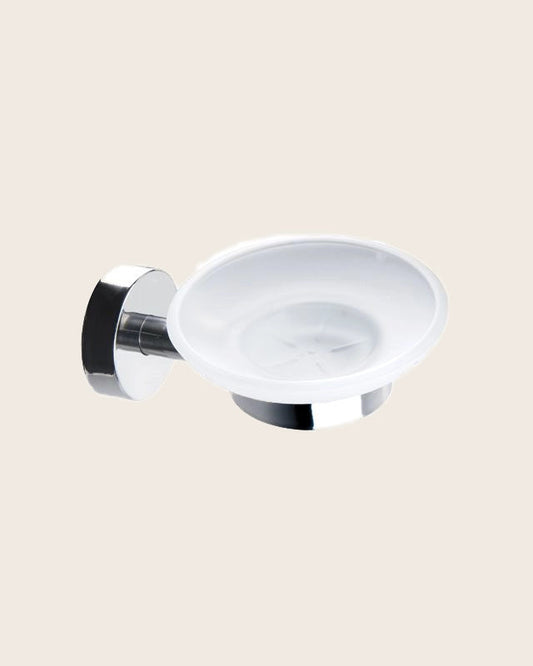 Portasapone a muro In vetro e Acciaio cromo New Line M3 in acciaio inox e cromato montato a parete, vista del design e...