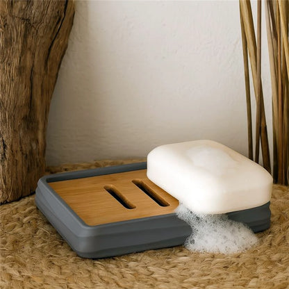 Portasapone in plastica ABS e bamboo grigio Alabama