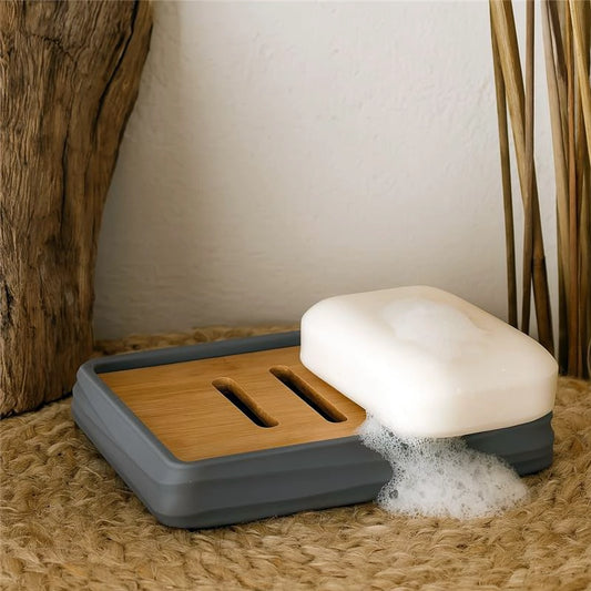 Portasapone in plastica ABS e bamboo grigio Alabama