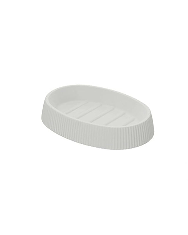 Portasapone in plastica bianco London, dettaglio ravvicinato del materiale e dell'aggancio - Exagonshop