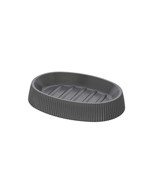Portasapone in plastica grigio London, dettaglio ravvicinato del materiale e dell'aggancio - Exagonshop