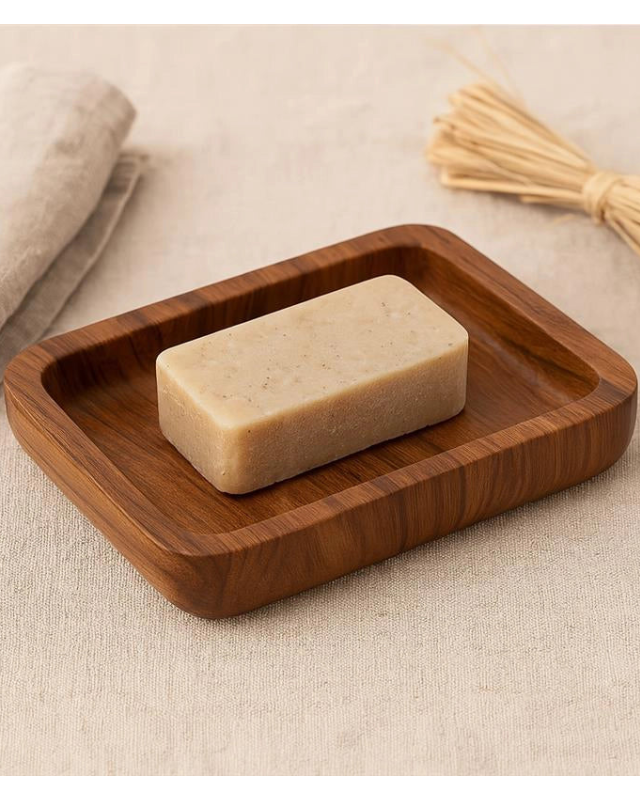Portasapone in poliresina effetto legno Radici Legno Naturale montato a parete, vista del design e della finitura...
