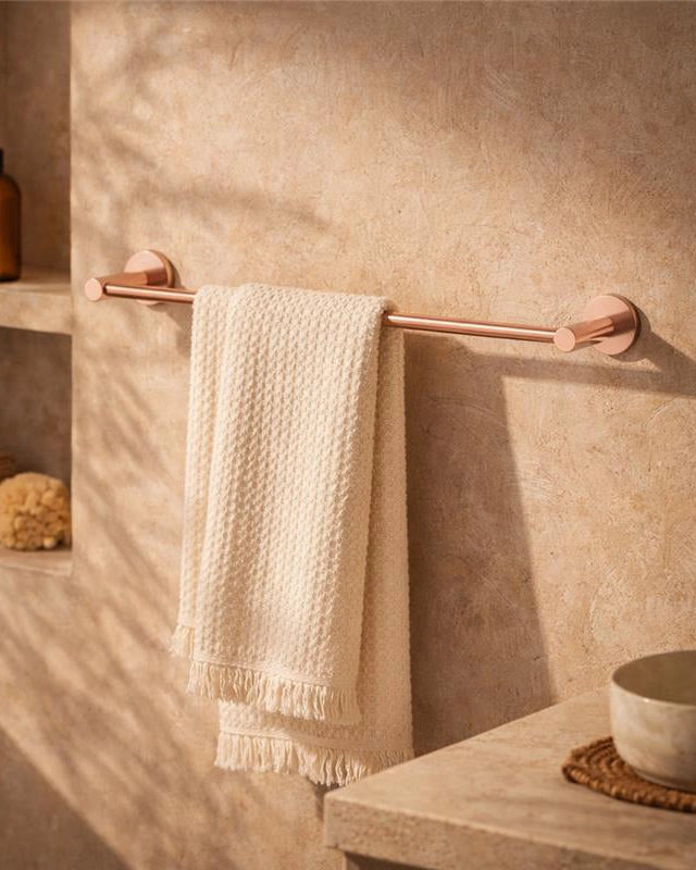 Portasciugamani 40 cm oro rosa spazzolato Minimal montato a parete, vista del design e della finitura - Exagonshop