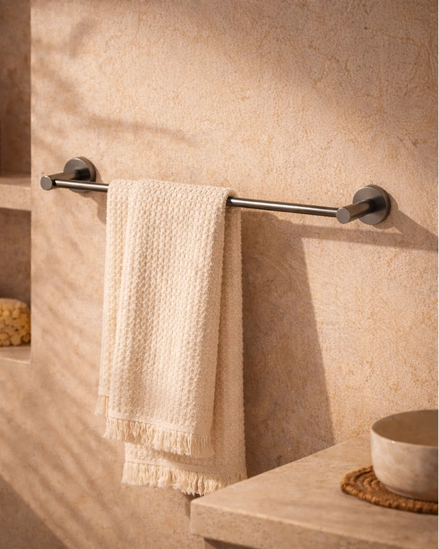 Portasciugamani 50 cm grigio metallico Minimal montato a parete, vista del design e della finitura - Exagonshop