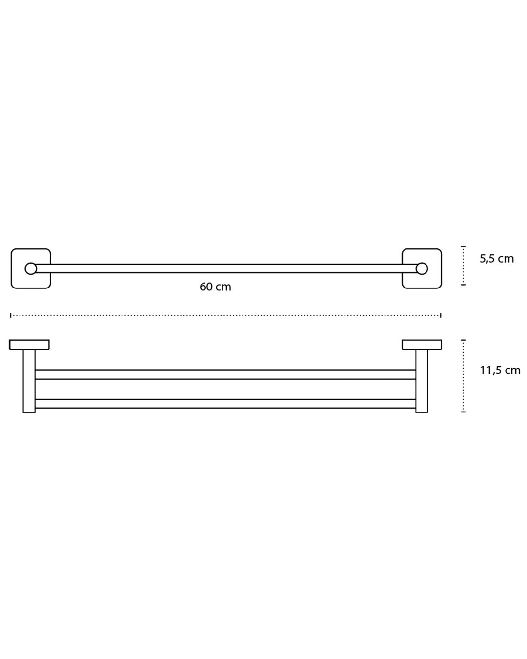Portasciugamani 60 Cm Doppio In Acciaio Cromo New Line N2