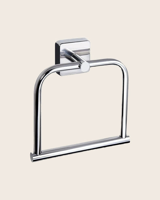 Portasciugamani ad Anello In Acciaio Cromo New Line AS2 Cromato in acciaio inox e naturale montato a parete, vista del...