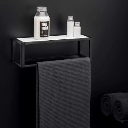 Portasciugamani con mensola 35 cm Nero Satinato Bianco The Grid 2683663 Cosmic