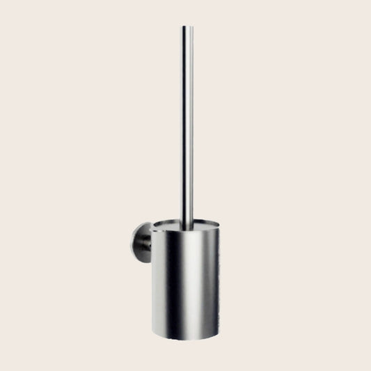 Portascopino a muro cromo Minimal in acciaio inox e lucido montato a parete, vista del design e della finitura - Exagonshop