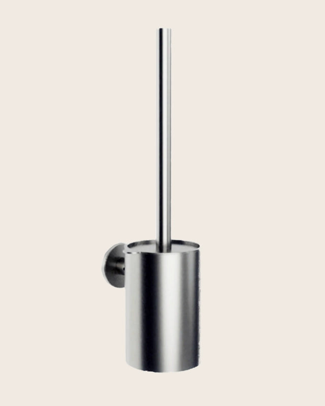 Portascopino a muro cromo Minimal in acciaio inox e lucido montato a parete, vista del design e della finitura - Exagonshop