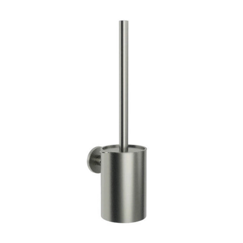 Portascopino a muro nichel spazzolato Minimal, dettaglio ravvicinato del materiale e dell'aggancio - Exagonshop