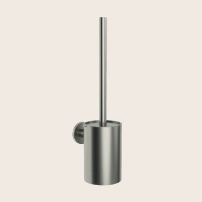 Portascopino a muro nichel spazzolato Minimal in acciaio inox montato a parete, vista del design e della finitura...