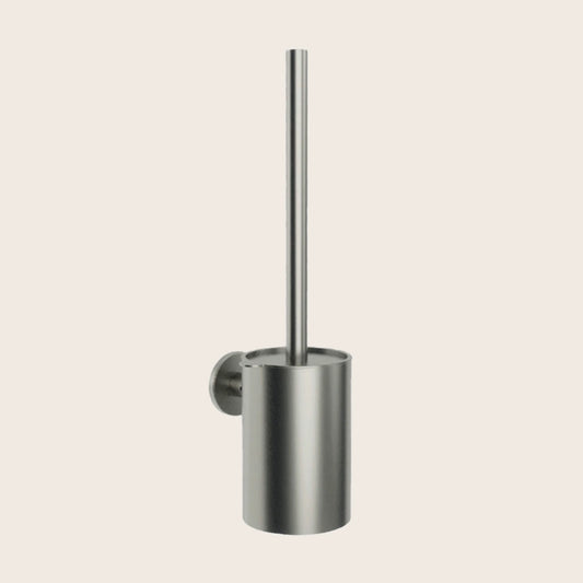 Portascopino a muro nichel spazzolato Minimal in acciaio inox montato a parete, vista del design e della finitura...
