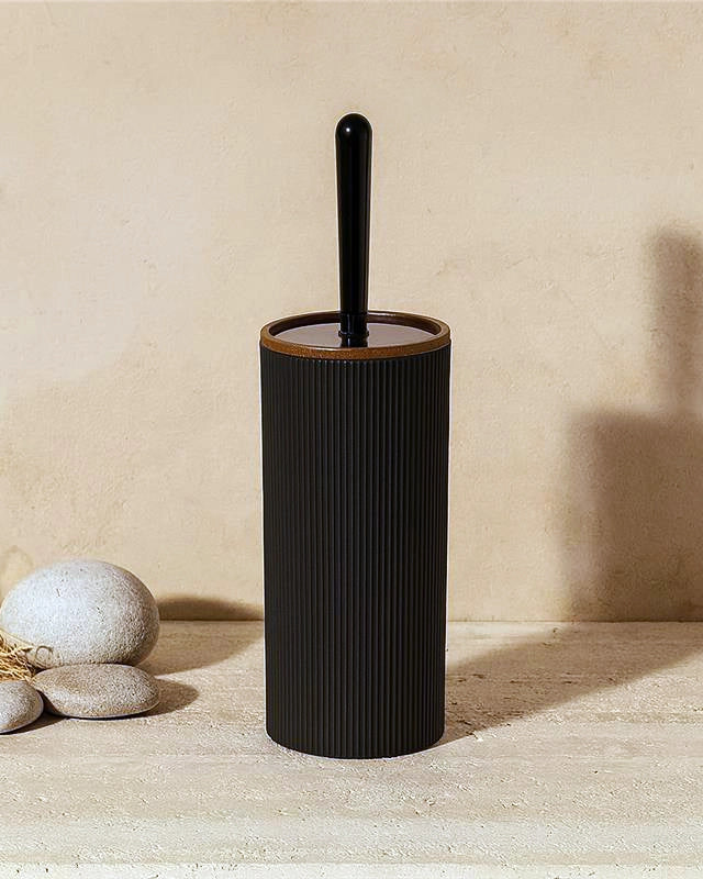 Portascopino a pavimento in plastica nero London in opaco montato a parete, vista del design e della finitura - Exagonshop