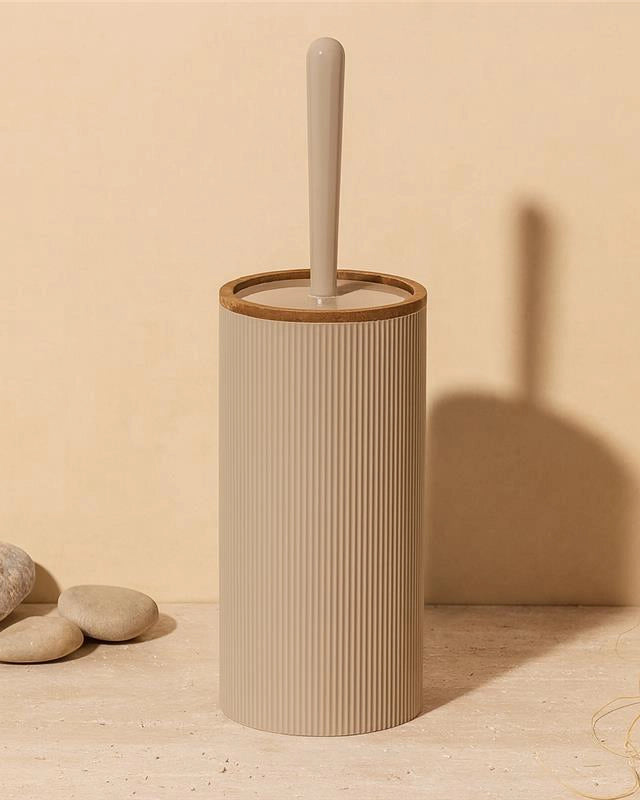Portascopino a pavimento in plastica tortora London montato a parete, vista del design e della finitura - Exagonshop