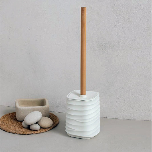 Portascopino in plastica ABS e bamboo bianco Alabama